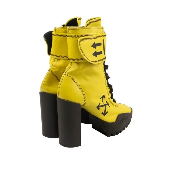 NEW OFF-WHITE C/O VIRGIL ABLOH Yellow Leather Moto Wrap Boots Size 8/38 $1470